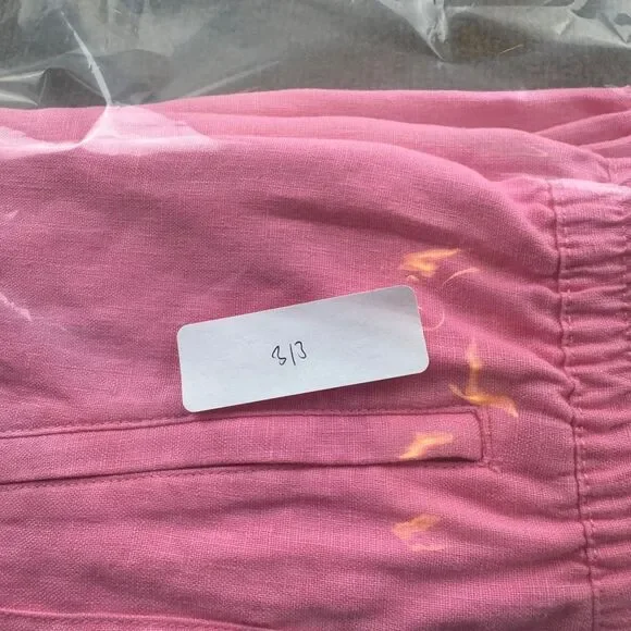 ATHLETA Retreat Linen High Rise Wide Leg Pants Women's L Pink Slit Draw String - Picture 16 of 16